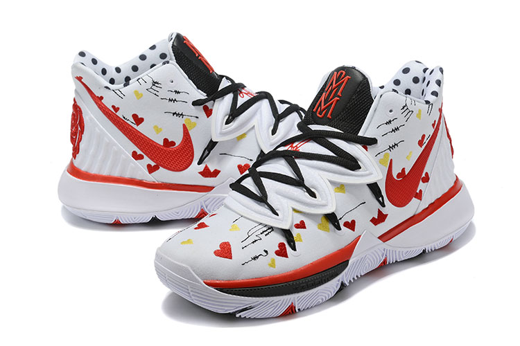 2019 Men Nike Kyrie Irving V White Red Black Shoes - Click Image to Close